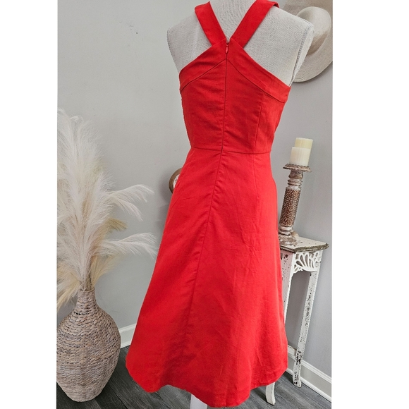 Ann Taylor Red Sleeveless Halter A-Line Blend Linen Midi Dress Size 4P NWT - Picture 2 of 7